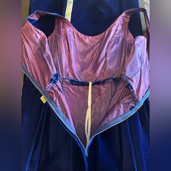 Vintage 1960s Evening Gown Velveteen Custom Dress Women’s Small Cobalt Blue - Picture 12 of 14